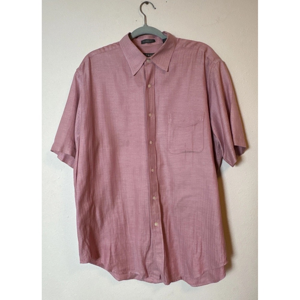 Lyle & Scott Mens Lrg Shirt Red Combed Cotton Short Sleeve
